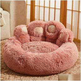 Kennels Pens Lit de chien d'hiver Forme de patte d'ours Casa Canapé doux Lavable Long P Intérieur et extérieur Moyen Grand Tapis chaud pour animaux de compagnie Accessoire Drop Dhqnj