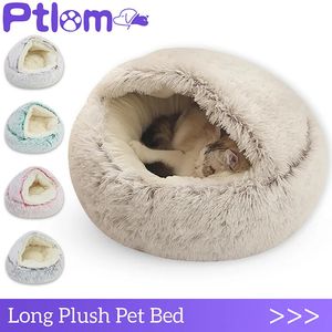 Kennels pennen Winter pluche kat bed ronde mat huis 2in1 warme mand slaapzak nest hond 231120