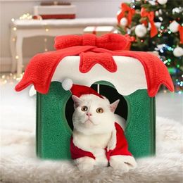 chenils pens YOKEE Coffret cadeau de Noël confortable Nesk Cat House Cave Dog Kennel Winter Warm House Four Seasons Universal Sweet Kittens Basket Bed 231123