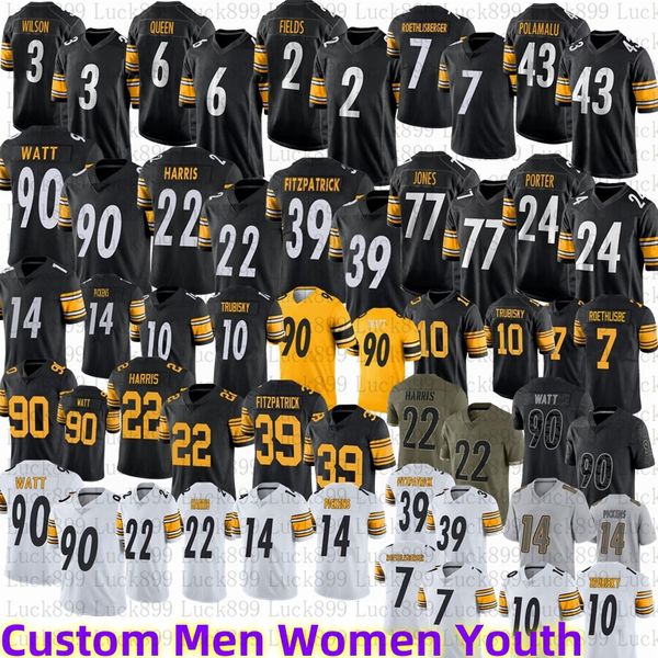 Jersey de fútbol personalizado Watt Justin Fields3 Russell Wilson George Pickens TJ 24 Joey Porter Jr Franco Najee Harris Troy Polamalu Minkah Fitzpatrick Pat Heyward