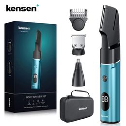 Kensen S16 Professional 3 en 1 Kits de depilación corporal para hombres máquina cortadora de barba afeitadora eléctrica impermeable 240112