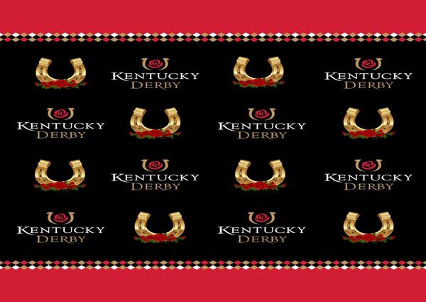 Kentucky Derby Horseshoe Rose Vinyl POGRACHE BOTDRROP STAP ET RÉPÉTENIR RED BLANC BLACK PO BOOTH FORT