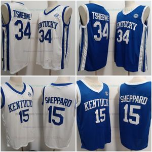 Kentucky Wildcats 15 Reed Sheppard 34 Maillot de basket-ball universitaire Oscar Tshiebwe Brodé bleu blanc tout cousu