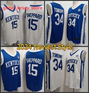 Kentucky Wildcats basketbalshirts #15 Reed Sheppard #34 Oscar Tshiebwe Heren jeugd