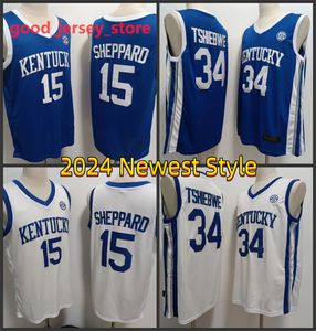 Maillots de basket-ball des Wildcats du Kentucky # 15 Reed Sheppard # 34 Oscar Tshiebwe pour hommes