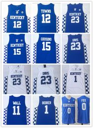 Maillots de basket-ball des Wildcats du Kentucky NCAA Demarcus 15 Cousins John 11 Wall Anthony 23 Davis Devin 1 Booker -Anthony 12 Towns Jersey