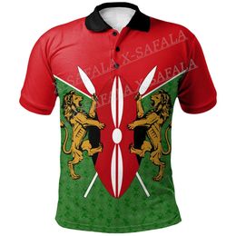 Kenya Flag Country Emblem National Polo Nom Mensed Mens Black and White Basket Personnalized Disc Golf Shirts-3