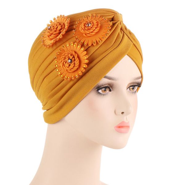 Kepaahoo élégant diamant fleurs turbanes pour femmes plissées musulmanescarf bonnet de chapeau de turban estival respirant prêt à porter