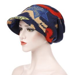 Kepahoo Dames Print Mutsen Hoed Winter Katoen Honkbal Hoeden Vrouwelijke Paardenstaart Vintage Warm Slouchy Haak Ski Visors Turban Cap