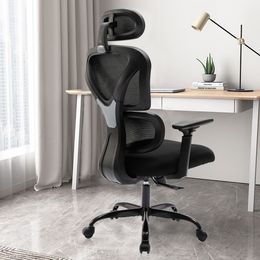 KERDOM Silla de oficina ergonómica con respaldo alto, silla de escritorio para el hogar, cómoda silla de computadora con cojín grueso y transpirable con reposacabezas y reposabrazos 3D para Wo