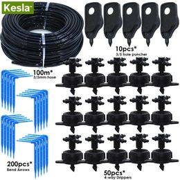 KESLA 5M-100M 4L 8L Kit de riego del emisor de compensación de presión para agricultura Sistema de riego por goteo de invernadero con perforador 210610