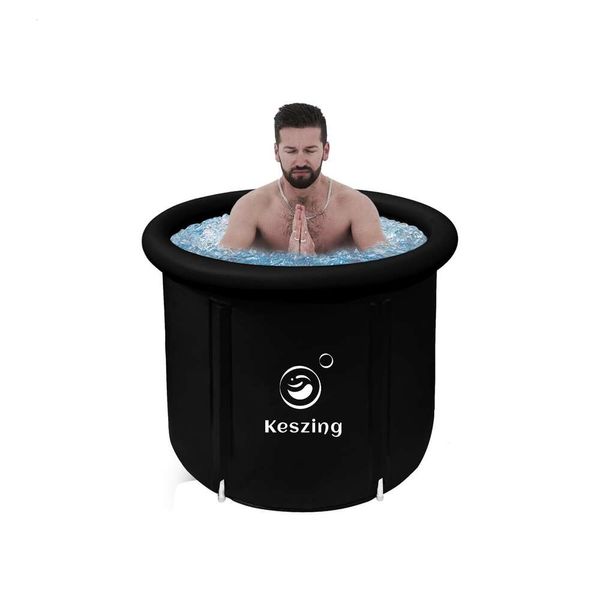 Keszing Baignoire portable – Baignoire plongeante froide Itable pour bain de glace, baignoire de thérapie de couleur extérieure pliable avec couvercle, baignoire de douche autoportante pour spa à domicile, garder