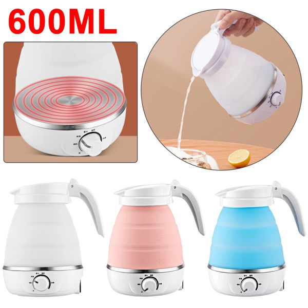 Teteras 600ml plegable hervidor eléctrico mini calentador de calentador plegable para viajar a casa té té agua hervidor de agua hervidor de agua de agua de sílice