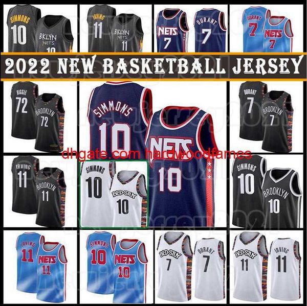 Kevin 7 Durant Ben 10 Simmons Baloncesto Negro Hombres 2022 Kyrie 72 Biggie 11 Irving City Negro blanco azul Jerseys