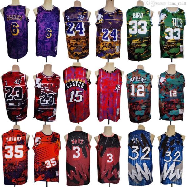 Kevin Durant Conejo Año Baloncesto Vince Carter Jersey Hip Hop Estilo Ja Morant Dwyane Wade Larry James Bird Jerseys Moda Camo Hombre Verano Camiseta clásica Jerseys