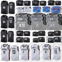 Kevin Kyrie 7 Durant Maillot Homme 11 Lrving 13 City Harden 13 Maillot de basket-ball Noir Blanc Bleu New Jersey Taille S-3XL