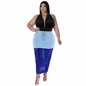 Kexu Lovertjes Patchwork Rits Hoge Taille Magere Zomer Denim Rok 2024 Plus Size Vrouwen Streetwear Fi Maxi Jean Rokken 43df #