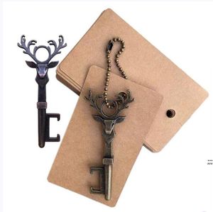 Key Fles Opener Herten Vintage Kerstmis Housewarming Verjaardag Party Bruiloft Gunsten Zinklegering Openers met Tag Card RRB13659