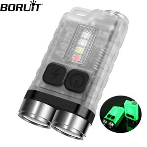 BORUiT V3 LED Keychain Flashlight, Portable Fluorescent Work Light, Type-C Rechargeable Mini Torch with Magnet, UV Pocket Lantern