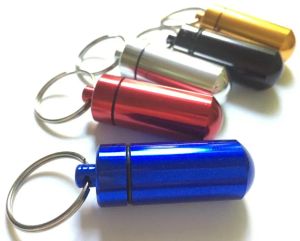 Porte-clés du support de chaîne de clés en aluminium étanche à pilule à pilule