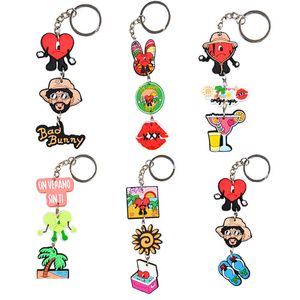 Porte-clés Porte-clés Bad Bunny Chaussures Jibitz Pvc souple Pendentif Croc Charmes Décoration mignonne Porte-clés Anneaux Accessoires Faveurs Cadeau Dessin animé Animal Coeur Sac Bijoux