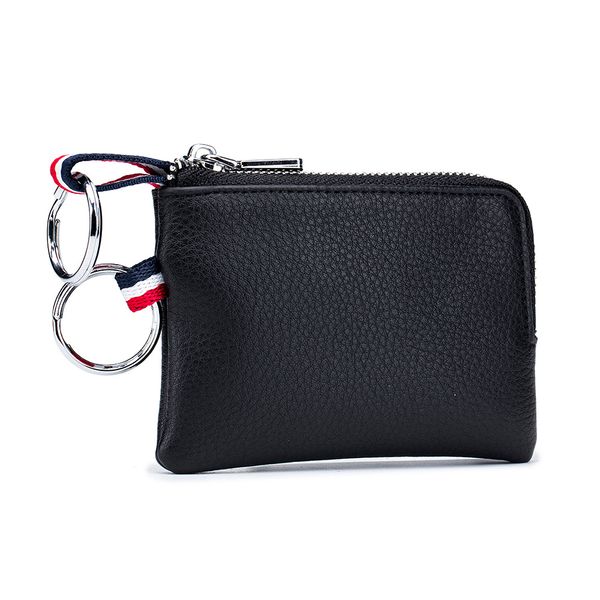 Bolsa para llaves Monedero Monedero para hombre Monedero de cuero europeo y americano Mini Monedero con cremallera de cuero suave Monedero para tarjeta de licencia de conducir Monedero con llavero ultrafino