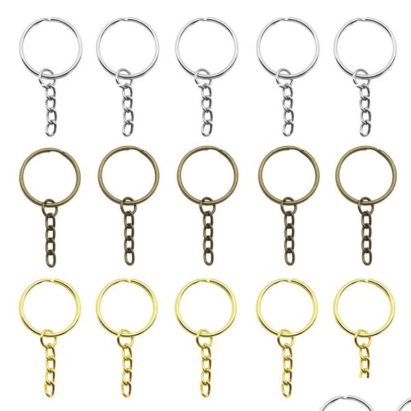 Porte-clés 100 Pcs / Lot Chaîne Anneau Porte-clés Bronze Rhodium Or Long Rond Split Porte-clés Fabrication De Bijoux En Gros Bricolage Dhjzn