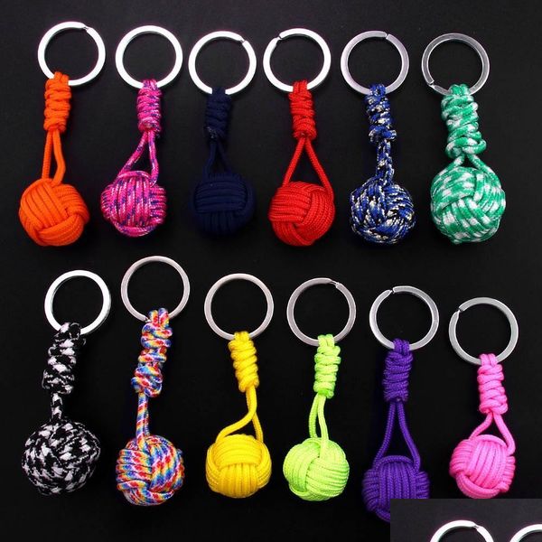 Anneaux clés 100pcs de survie en plein air tissé paracord longes clés de longe de parachute tactique corde de corde de bille de bille de bains de porte