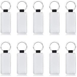 Porte-clés 10 pièces porte-clés en cuir blanc Rectangle MDF Sublimation Kit de transfert de chaleur fabrication de bijoux 230320