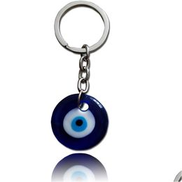 Porte-clés 10 Pcs/Lot Vintage Sier Turc Larme Bleu Verre Evil Eye Charme Porte-clés Cadeaux Fit Chaînes Accessoires Bijoux A29 1161 Q Otbzd