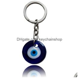 Sleutelringen 10 -stcs/lot Vintage Sier Turkse traanblauw glas Evil Eye Charm Keychain Gifts Fit Chains Accessoires Sieraden A29 1161 Q DHFYH