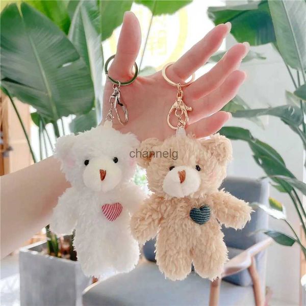 Porte-clés 11 cm Kawaii Mini mignon ours lapin chien en peluche porte-clés jouets doux coton porte-clés jouet pour filles et enfants YQ231204