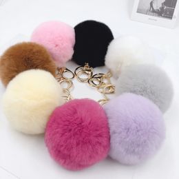 Porte-clés 1 pièces 8 cm fausse fourrure marque sac porte-clés pompon voiture porte-clés couleur or chaînes Pompons faux renard lapin fourrure charmes chaîne 231120