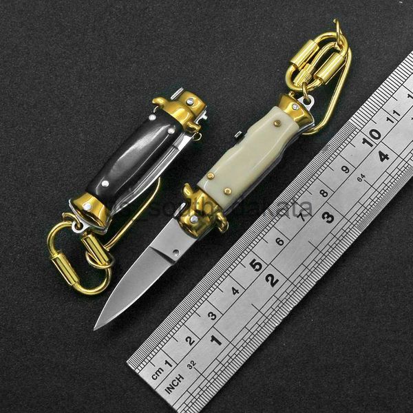 Llaveros 2 estilos Mini cuchillo automático de apertura rápida 440 Hoja Mango acrílico Llavero Decoración Colgante Herramienta de desembalaje fresco x0914