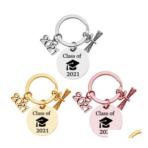 Belangrijkste ringen 2021 Roestvrij staal Creatieve afstuderen Keychain Graduate Studenten Positieve energieketen Keyring Geschenk sieraden Drop Lever otyyf