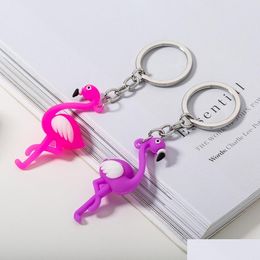 Anneaux clés 20pcs Flamingo Keychain mignon Cartoon Animal Car Sac Courtes de cartouches Men Femmes Keadchains Small Pendant Drop Livilor Bijoux Dhg3d