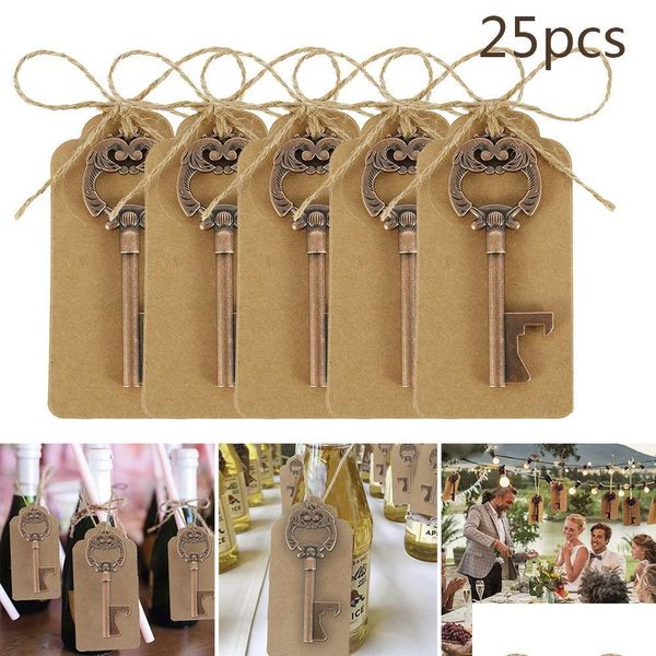 Llaveros 25 unids / lote Llave de metal Abridor de botellas de cerveza Llavero de vino Favores de fiesta de boda Accesorios de cocina vintage Regalos antiguos para Gues Dhevj