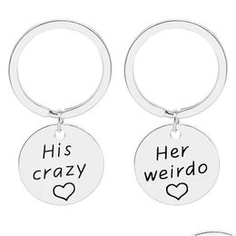 Key Rings 2pcs/Set Puzzle Lovers Chain His Crazy Her Weirdo Car Pendants Keychain Couple Ring Valentine S Day Gift 133 R2 Drop Deliv Otn2y