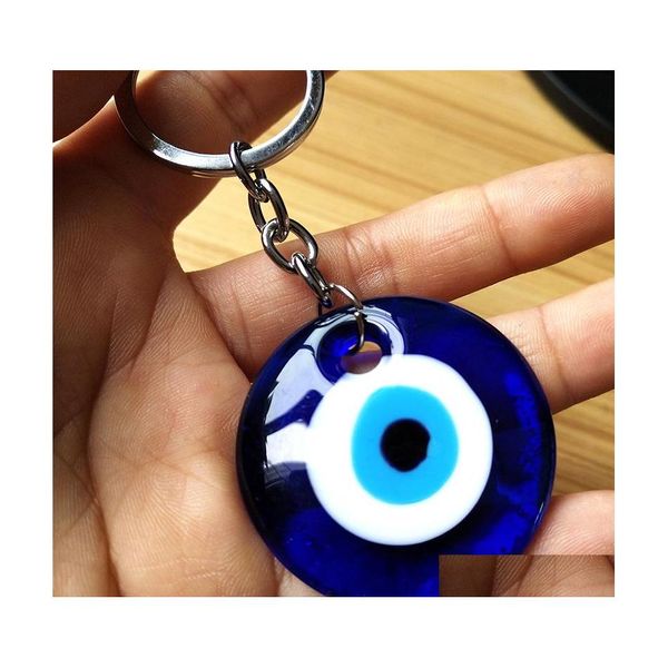 Anillos clave 3 Estilo Fashion Mal Evil Blue Glass Keychain para mujeres Accesorios de autom￳viles Buena suerte Lucky Charm Protection Amet Diy Keys Dhusi