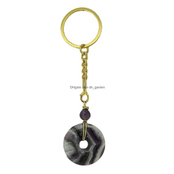 Porte-clés 30mm forme de beignets lisses pendentif en pierre précieuse porte-clés divers charme naturel pour cadeaux souvenirs livraison directe bijoux Dhgarden Dhmzm