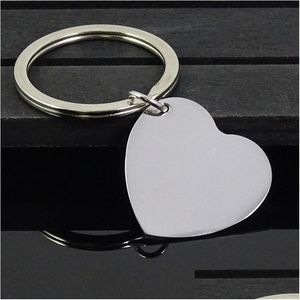 Porte-clés 30pcs / lot haute poli coeur blanc en acier inoxydable porte-clés gravable solide étiquette de chien porte-clés chaîne de voiture anneau bijoux usine Dhgo1
