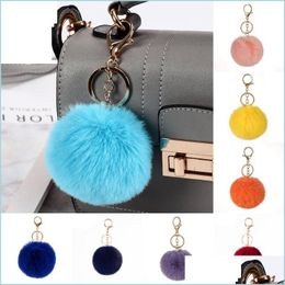 Porte-clés 32 Styles Colorf Pompons Porte-clés Haute Qualité Fausse Fourrure Fluffy Ball Porte-clés Pour Filles Femmes Mode Chapeau Sac A Carshop2006 Dhyku