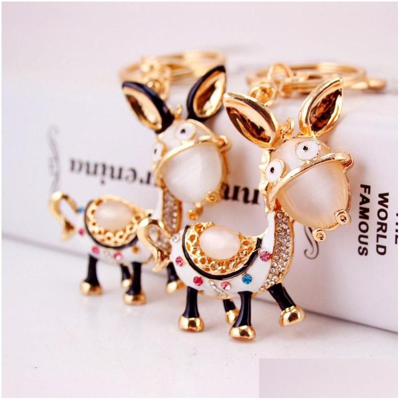 Key Rings 3Pcs Crystal Rhinestone Pendant Car Chains Gold Plated Stone Enamel Alloy Metal Animal Donkey Ring Holder Drop Delivery Jew Dhyns