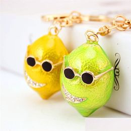 Anillos clave 3pcs/lote 3D Kawaii Gafas de sol Fruit de la cadena de limón Bolsa Boba de la cadena del tono dorado de la langosta del anillo del anillo del anillo de caída J DHCDB