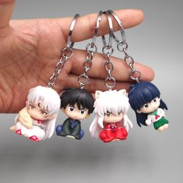 Key Rings 4 PCS Lot Anime Inuyasha Creatieve Q -versie Keychain Sesshoumaru Keyring Bag Hanger Accessoires Fashion Jewelry 230531