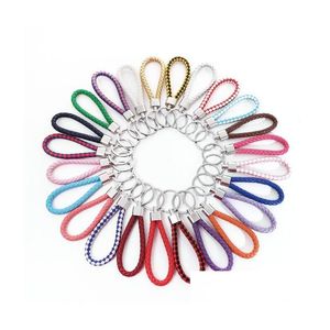 Porte-clés 40 Couleurs En Cuir Pu Tressé Tissé Porte-clés Fit Diy Cercle Pendentif Chaînes Titulaire De Voiture Porte-clés Bijoux Drop Delivery Dhev7