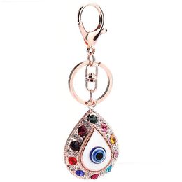 Porte-clés 4 pièces/lot chaîne d'oeil bleu de dinde pour femmes sac à main décoration porte-clés femme filles strass anneau bijoux accessoires goutte De Dhubx