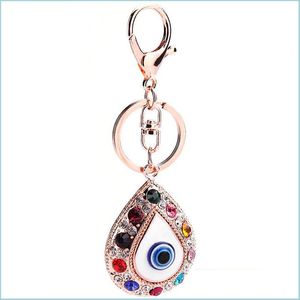 Porte-clés 4pcs / lot Turquie Blue Eye Key Chain pour femmes Sac à main Décoration Porte-clés Femme Filles Strass Porte-clés Bijoux Accessoires Dhfmt