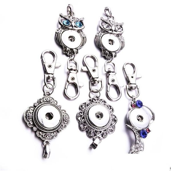 Porte-clés 6Styles Snap Bijoux Bouton Chaînes Cristal Hibou 18Mm Porte-clés Porte-clés Pour Femmes Drop Delivery Dhudz