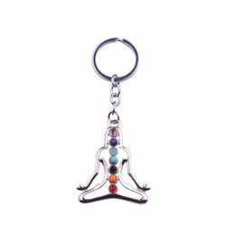 Belangrijkste ringen 7 Chakra Yoga Stone Keychain Mticolor Natural Bead Healing Crystal Men and Women Reiki Spirit Drop Delivery Sieraden Dhuet